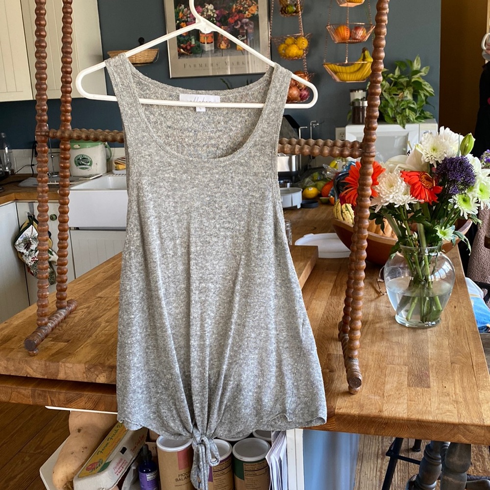 Sheer grey Callahan tie front tank large